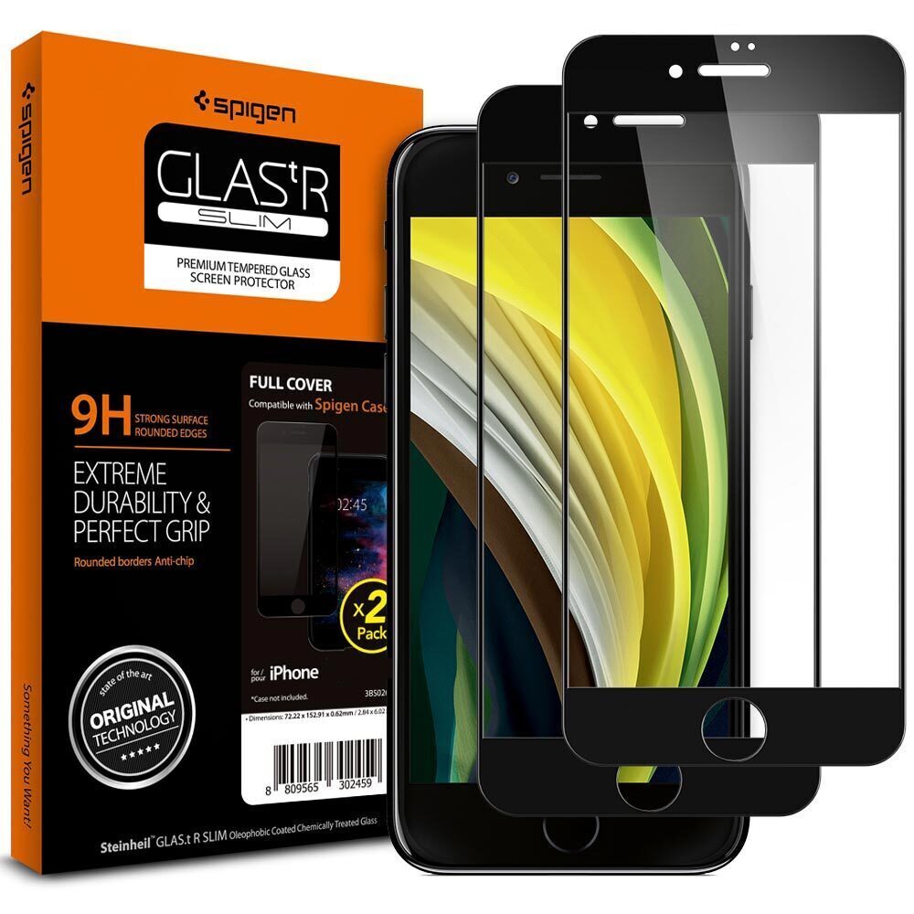 SPIGEN GLAS.tR Slim Full Cover 2PCS Glass Screen Protector for iPhone SE 2022 / SE 2020 / 8 / 7