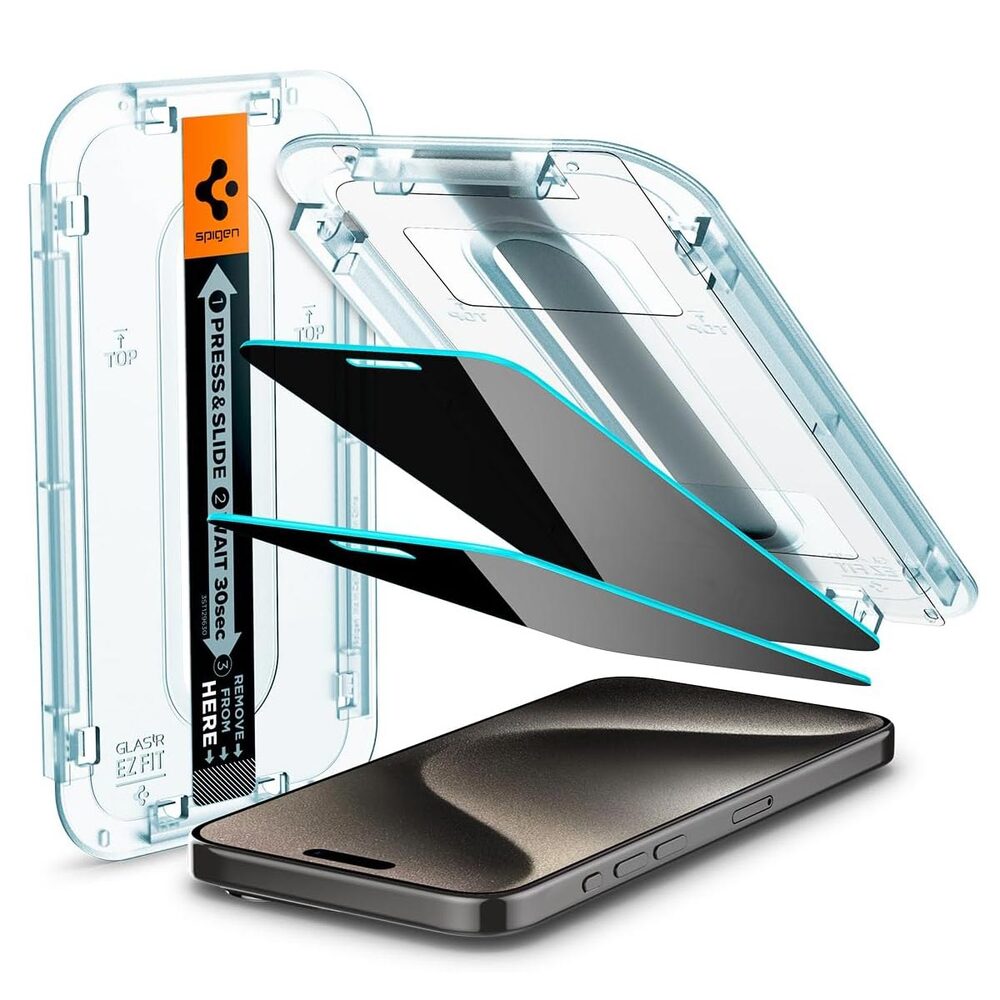 SPIGEN GLAS.tR EZ Fit Privacy 2PCS Glass Screen Protector for iPhone 15 Pro Max