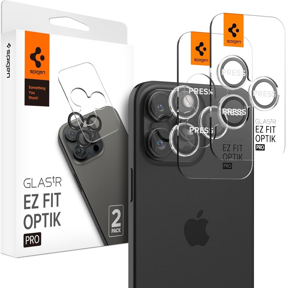 SPIGEN EZ Fit Optik Pro 2PCS Glass for iPhone 17 Pro Max/17 Pro/16 Pro Max/16 Pro/15 Pro Max/15 Pro/14 Pro Max/14 Pro Camera Lens Protector