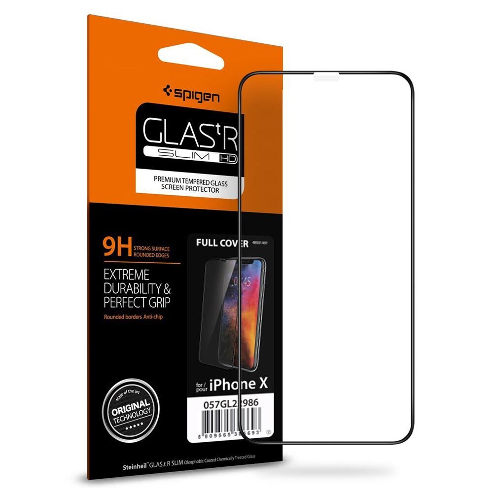 iPhone X Glass Screen Protector, Genuine SPIGEN Full Cover Tempered Glass for Apple