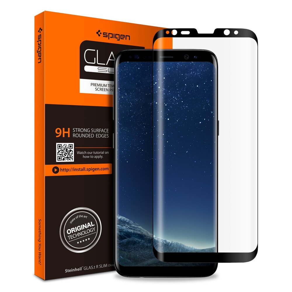 Galaxy S9 Glass Screen Protector, Genuine Spigen GLAS.tR Curved 9H Tempered Glass