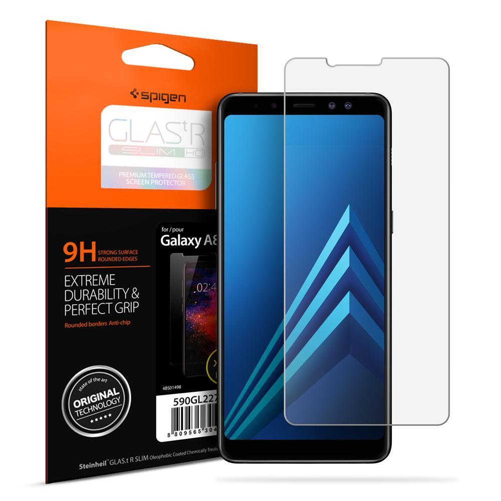 Galaxy A8 2018 Glass Screen Protector Genuine SPIGEN GLAS.tR Slim 9H Tempered Glass