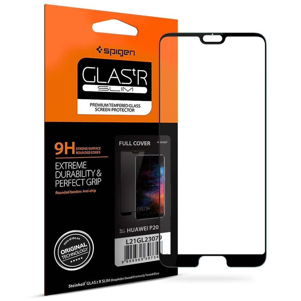 Huawei P20 Glass Screen Protector, Genuine SPIGEN GLAS.tR Full Cover 9H Tempered Glass