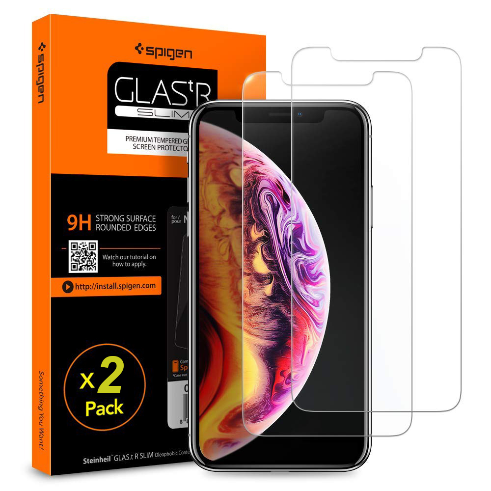 iPhone 11 Pro / XS Glass Screen Protector, Genuine SPIGEN GLAS.tR Slim 9H Tempered Glass 2PCS