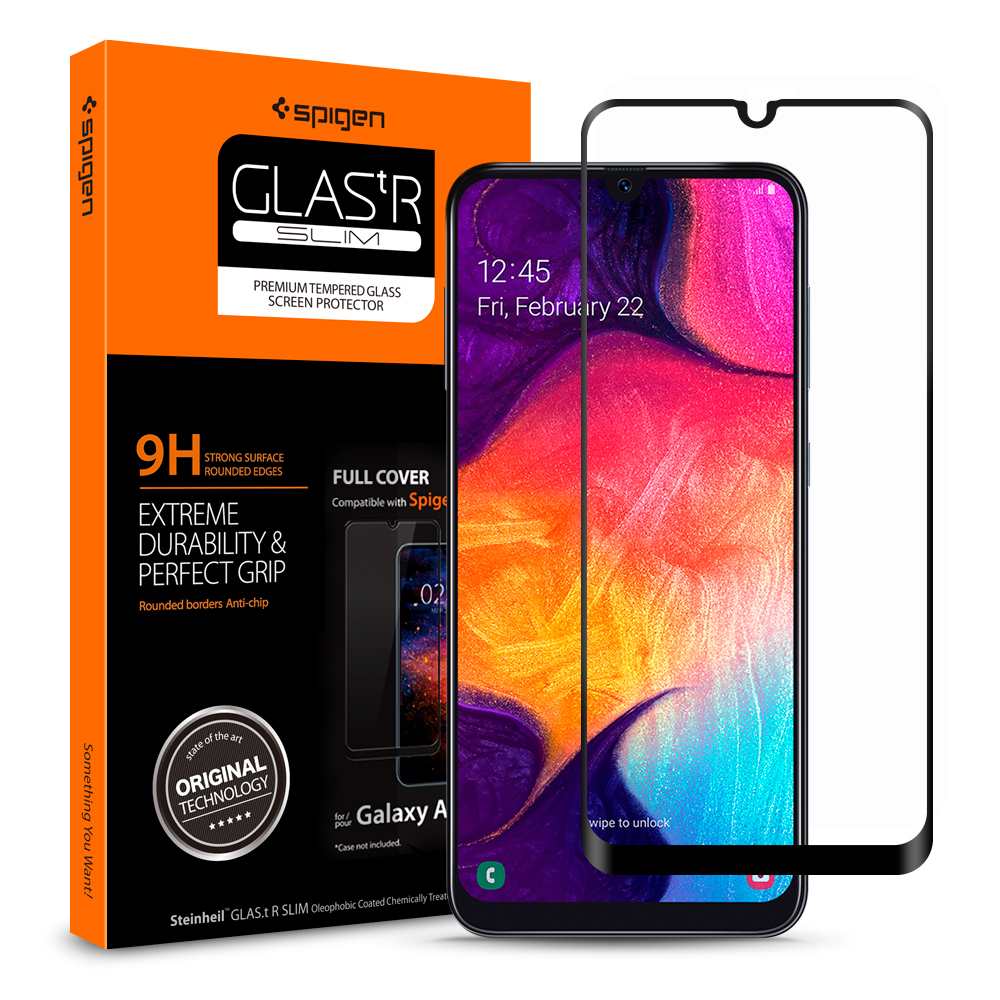 Galaxy A50/A30/A20 Glass Screen Protector, Genuine SPIGEN GLAS.tR Full Cover 9H Tempered Glass