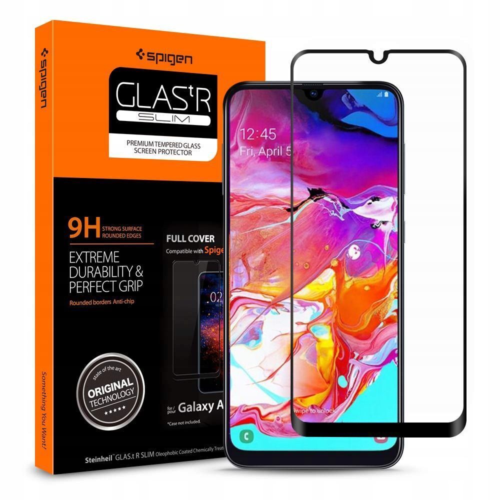 Galaxy A70 Glass Screen Protector, Genuine SPIGEN GLAS.tR Full Cover 9H Tempered Glass