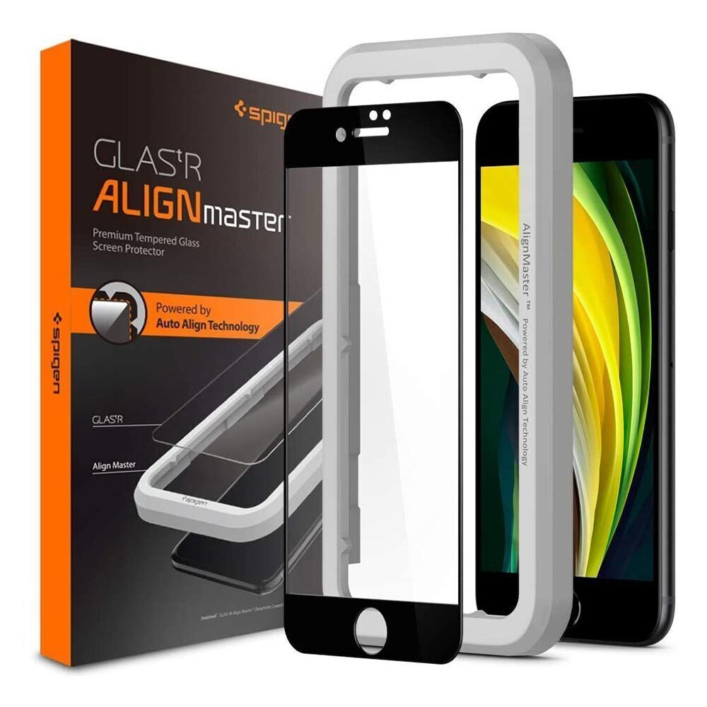 SPIGEN AlignMaster GLAS.tR Full Cover Glass Screen Protector for iPhone SE 2022 / SE 2020 / 8 / 7