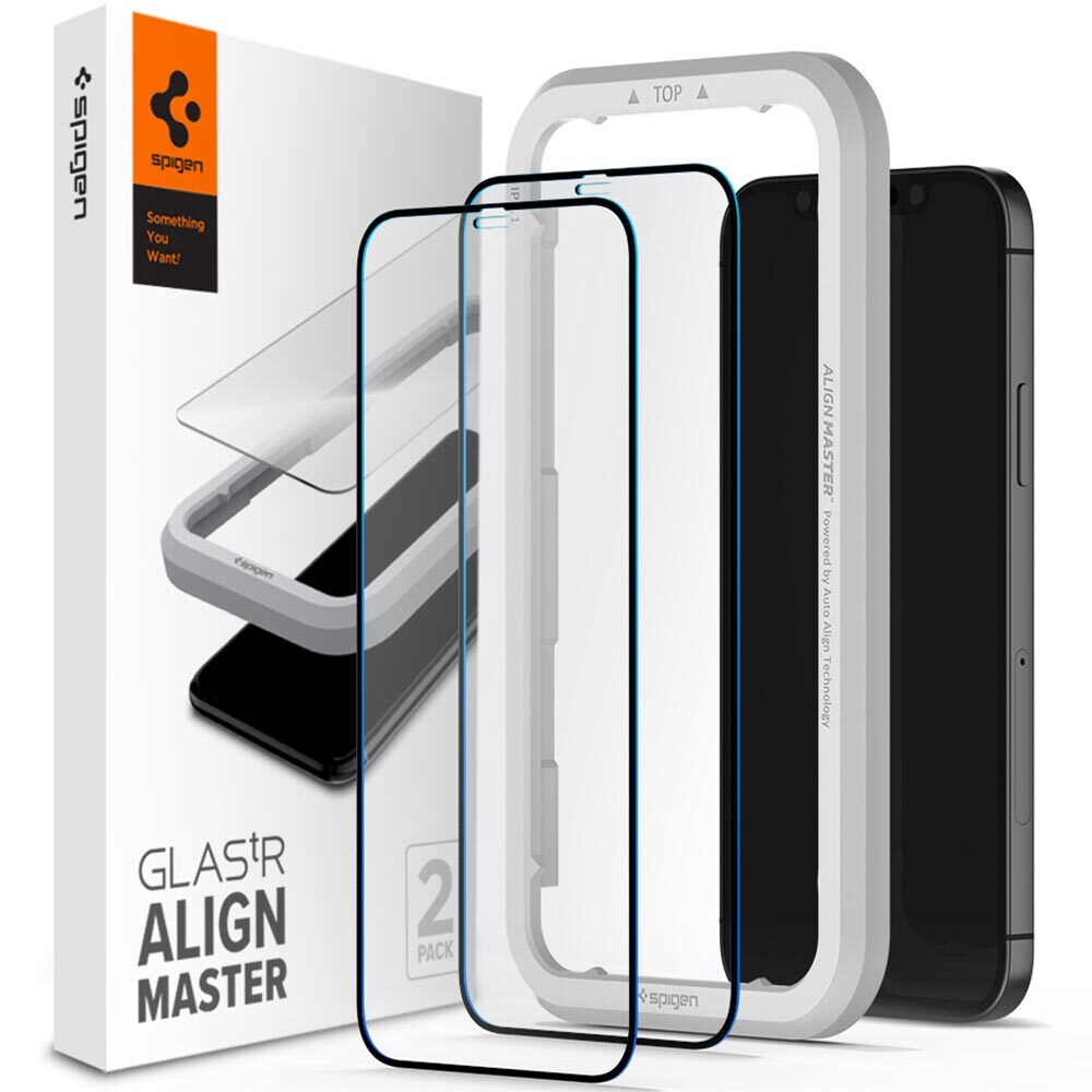 Genuine SPIGEN AlignMaster Full Cover Tempered Glass for Apple iPhone 12 / iPhone 12 Pro (6.1-inch) Glass Screen Protector 2 Pcs/Pack