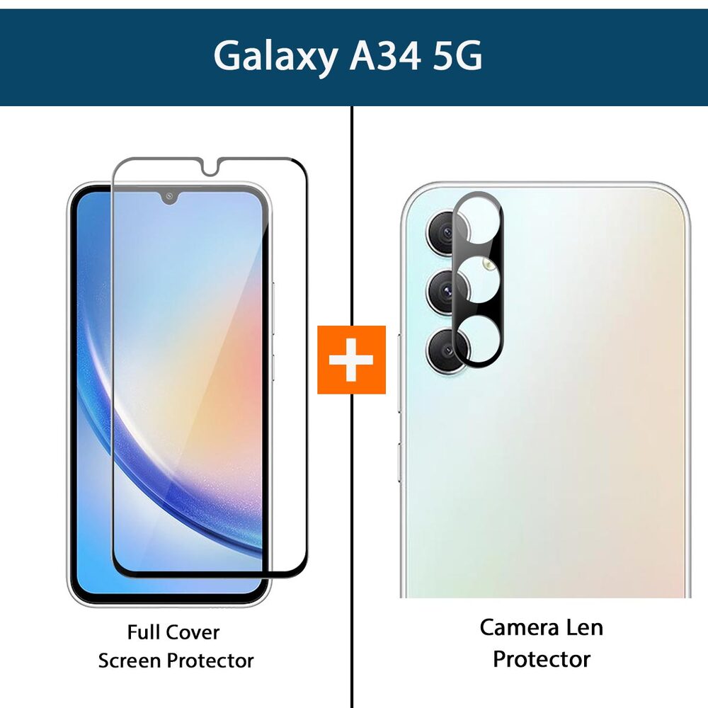 Full Cover Tempered Glass Screen Protector & Camera Lens Tempered Glass Protector for Galaxy A34 5G