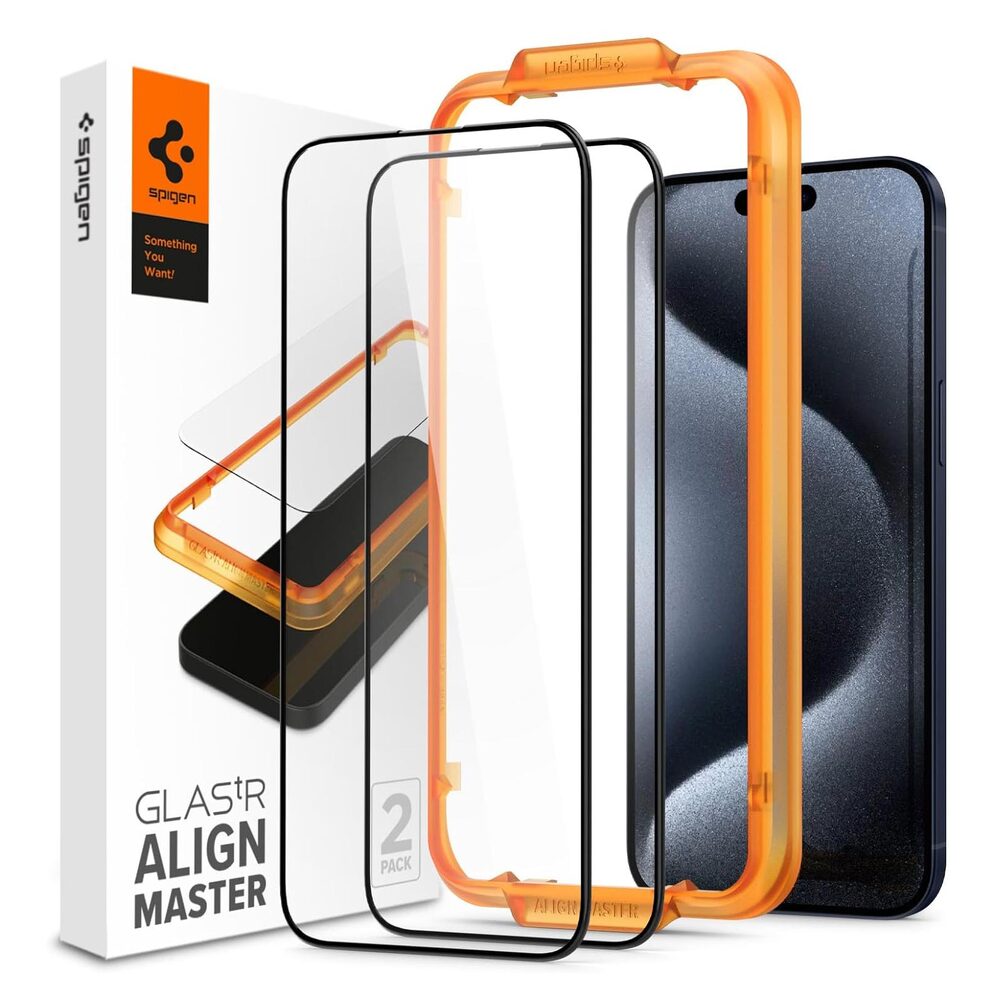 SPIGEN GLAS.tR AlignMaster Full Cover 2PCS Glass Screen Protector for iPhone 15 Pro