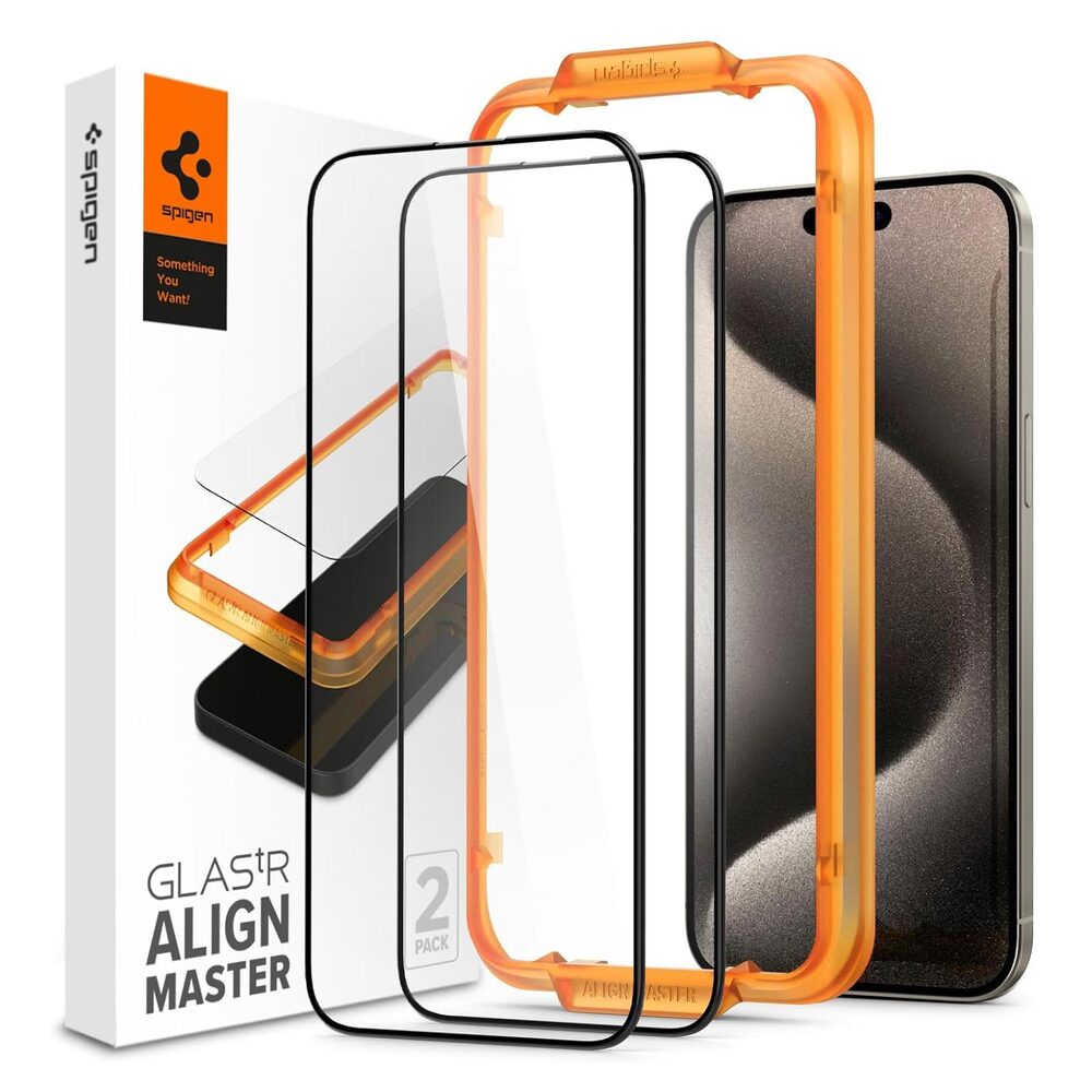 SPIGEN GLAS.tR AlignMaster Full Cover 2PCS Glass Screen Protector for iPhone 15 Pro Max