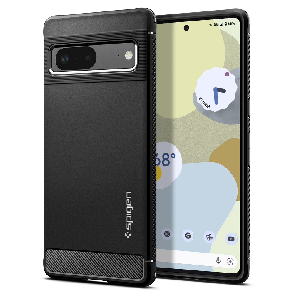 Spigen Rugged Armor Custodia Per Google Pixel 7 Pro - TPU Flessibile Con Design Carbonio, Air Cushion, Protezione Antiurto - Nero