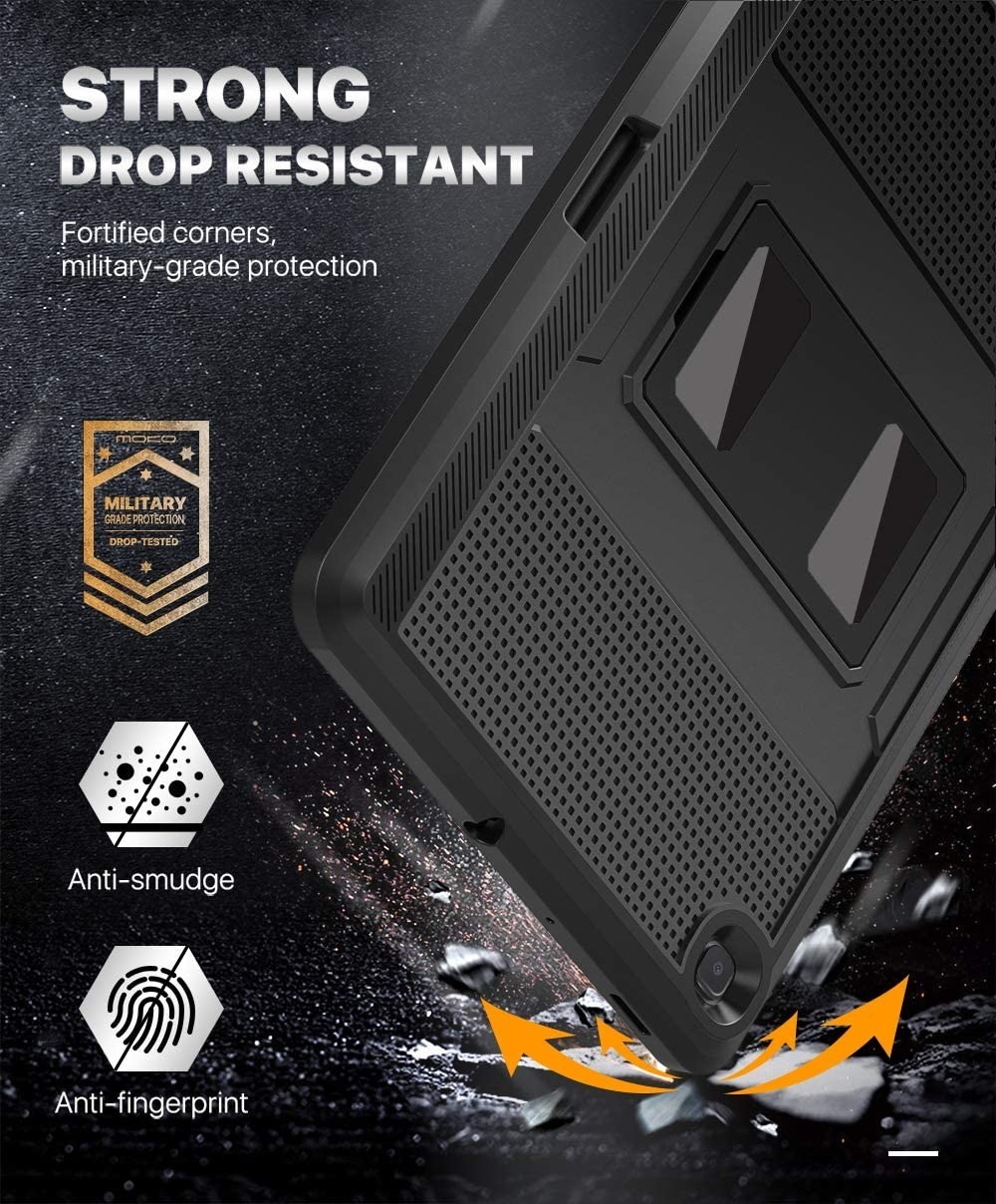 10th Generation, 2020 Release Heavy Duty BLACK MoKo Case Compatible with All-New Kindle Fire HD 8 Tablet and Fire HD 8 Plus Tablet Full Body Rugged Cover with Built-in Screen Protector , 