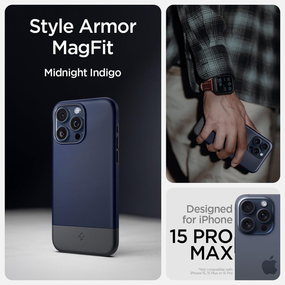  Spigen Magnetic Mag Armor MagFit Designed for iPhone 15 Pro Max  Case, [Military-Grade Protection] Compatible with MagSafe (2023) - Navy  Blue : Cell Phones & Accessories