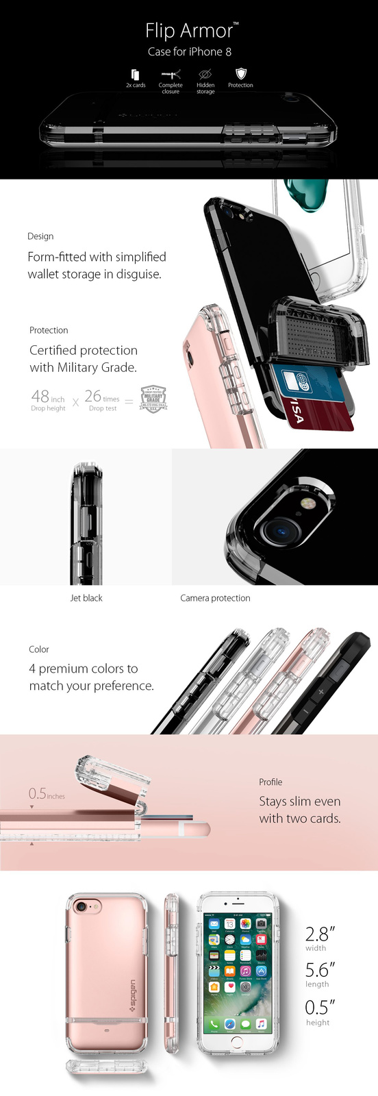 iPhone 8 Case, Genuine SPIGEN Flip Armor Card Holder Cover for Apple