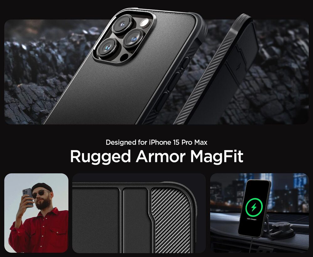 SPIGEN Rugged Armor (MagFit) MagSafe Compatible Case for iPhone 15 Pro Max