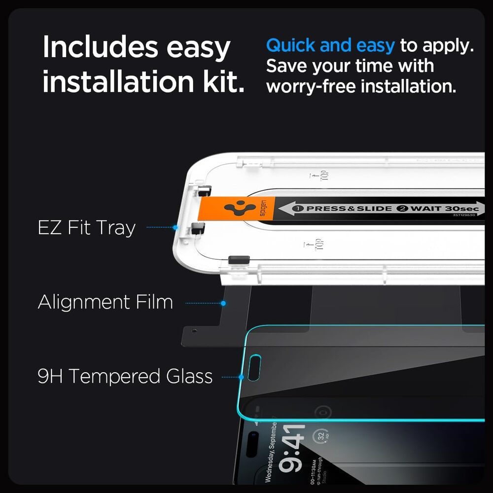 SPIGEN GLAS.tR EZ Fit Privacy 2PCS Glass Screen Protector for iPhone 15 Pro