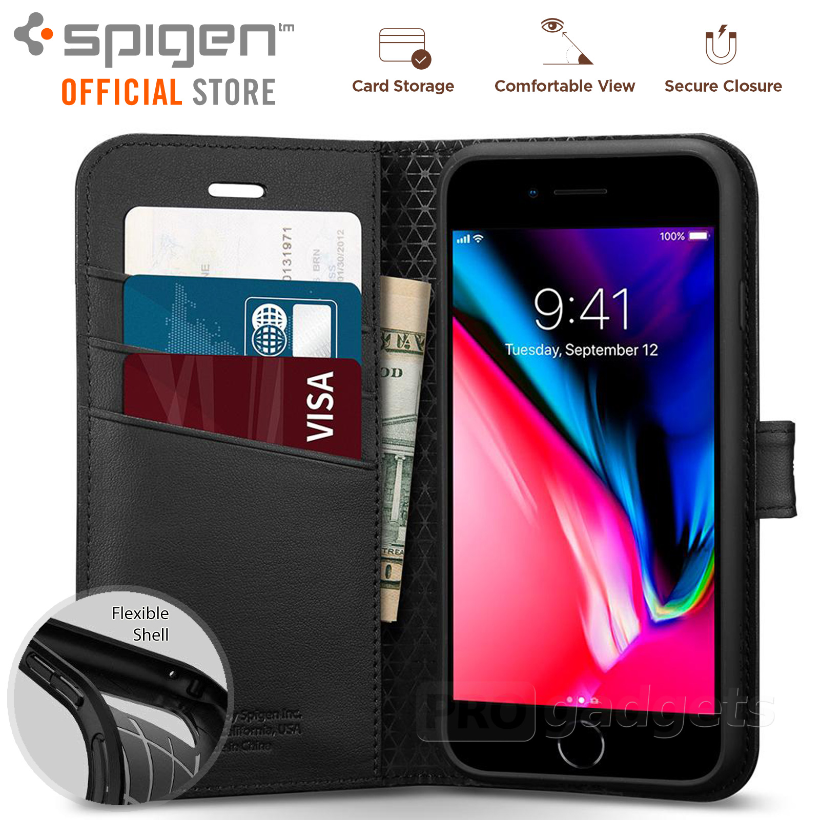 iPhone 8 Case, Genuine SPIGEN Flip View Wallet S 2 Stand Cover for Apple