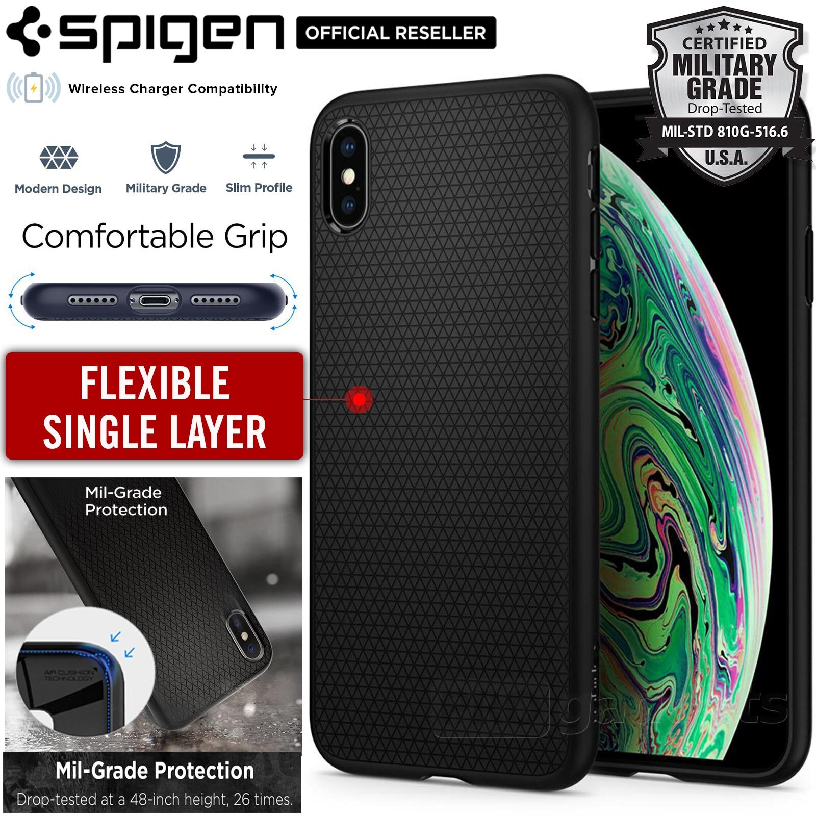 iPhone XS Max Case, Genuine SPIGEN Soft TPU Liquid Air Armor Slim Cover