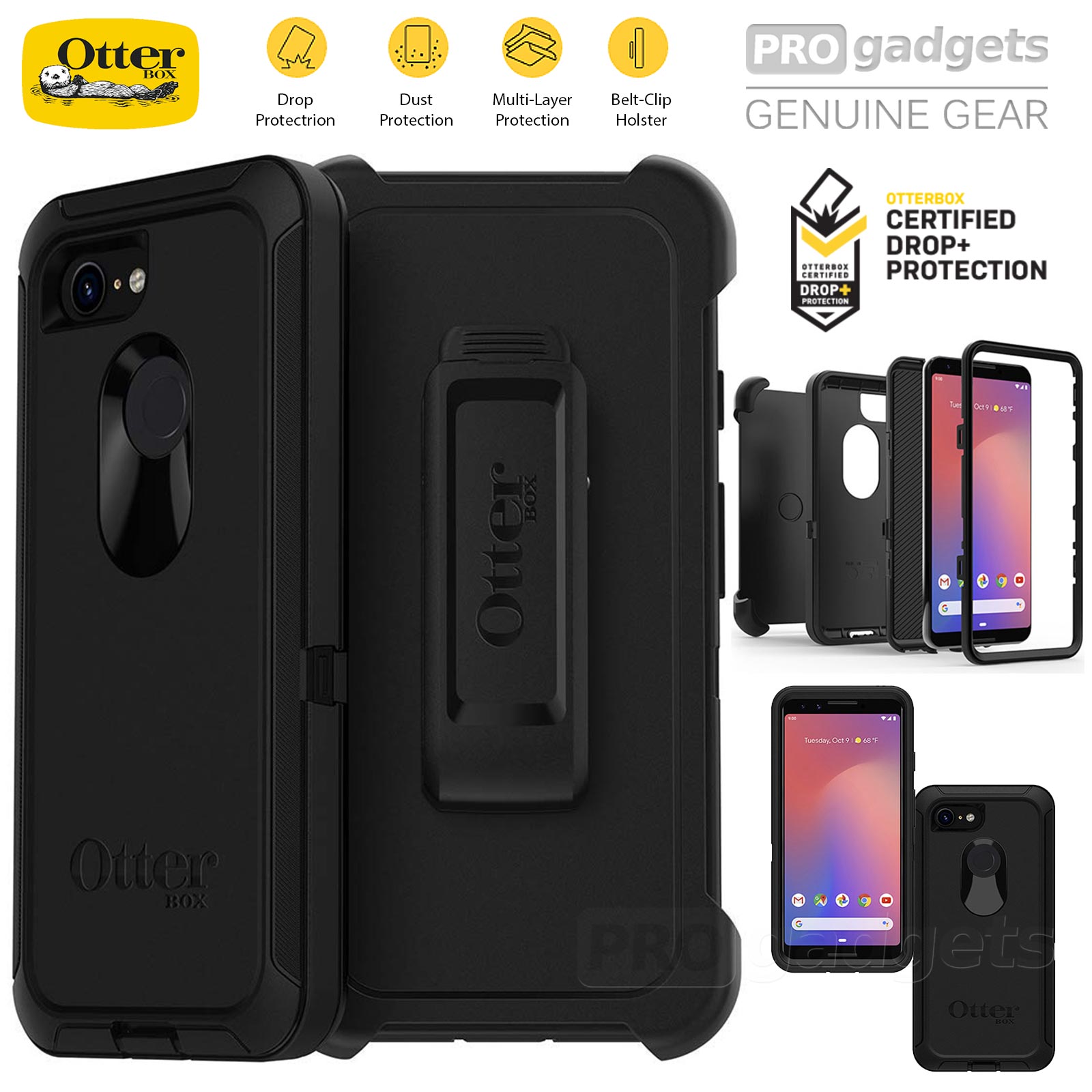 Google Pixel 3 Case, Genuine OtterBox Defender Rugged Tough Cover for