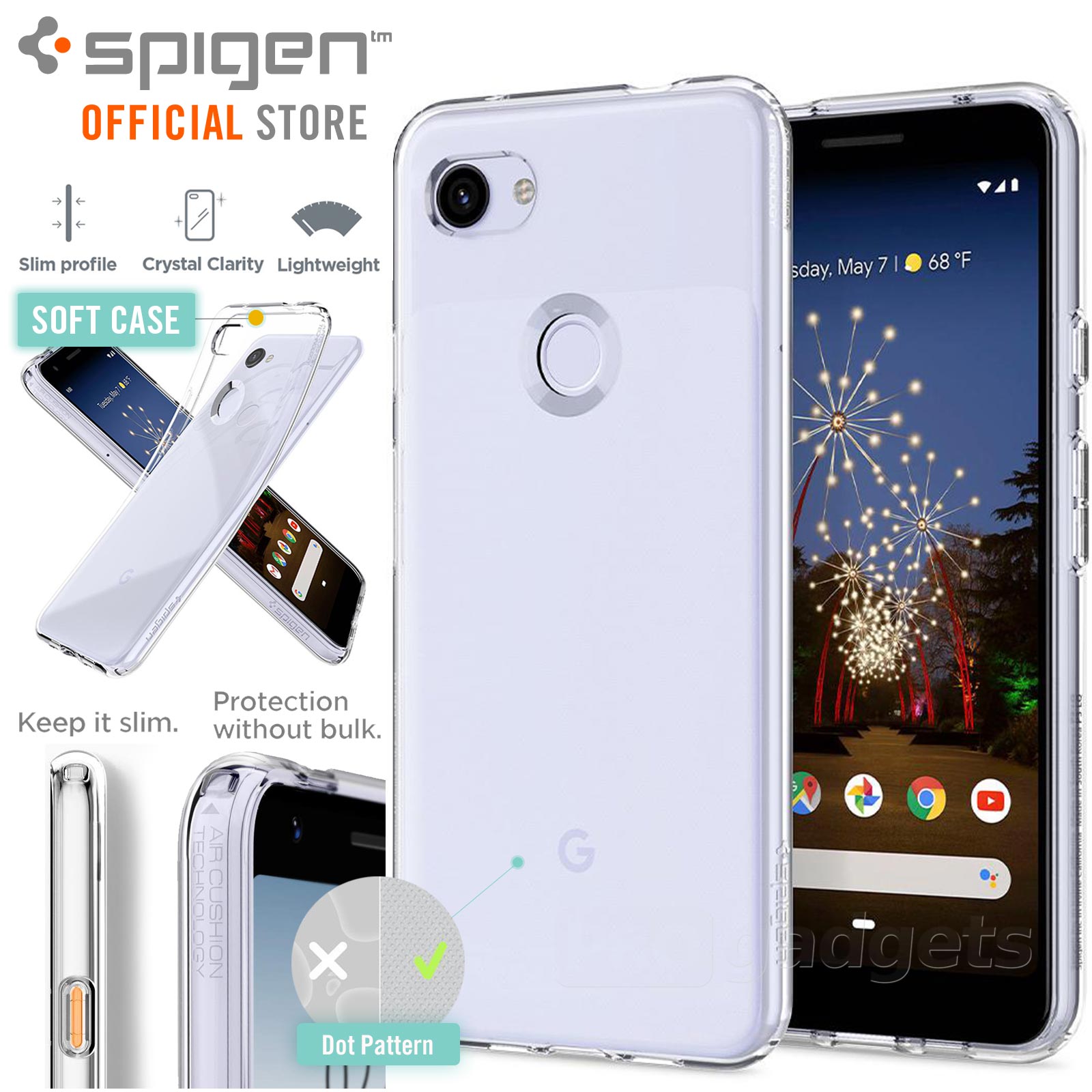 Pixel 3a Case, Genuine SPIGEN Ultra Slim Liquid Crystal Soft Cover for  Google