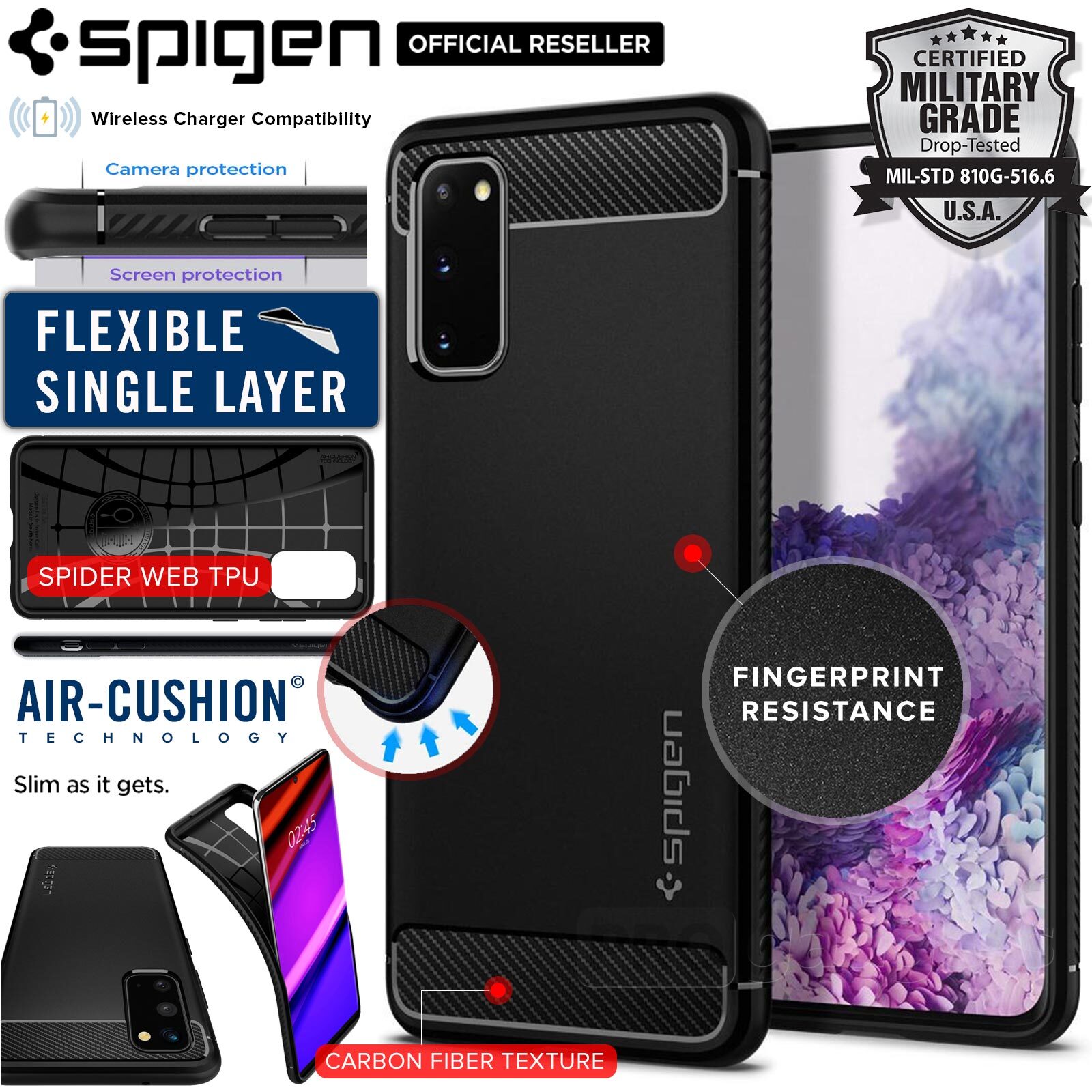 Galaxy S20 Case, Genuine SPIGEN Rugged Armor Resilient Ultra Soft Cover
