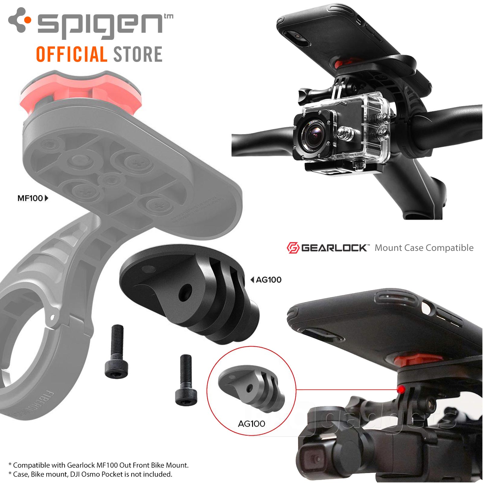 Genuine Spigen Gearlock AG100 Action Cam Mount Adapter Holder for GoPro