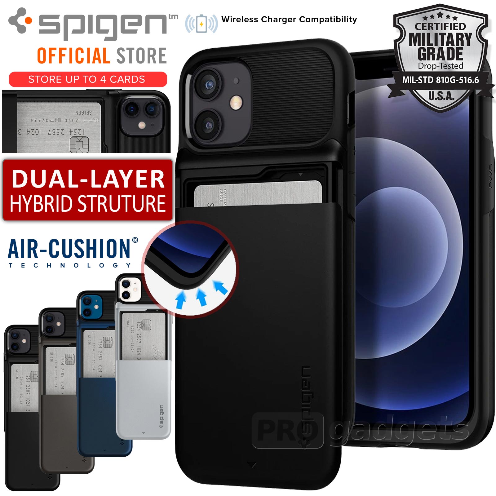 Genuine SPIGEN Slim Armor Wallet Card Slider Holder Cover for Apple