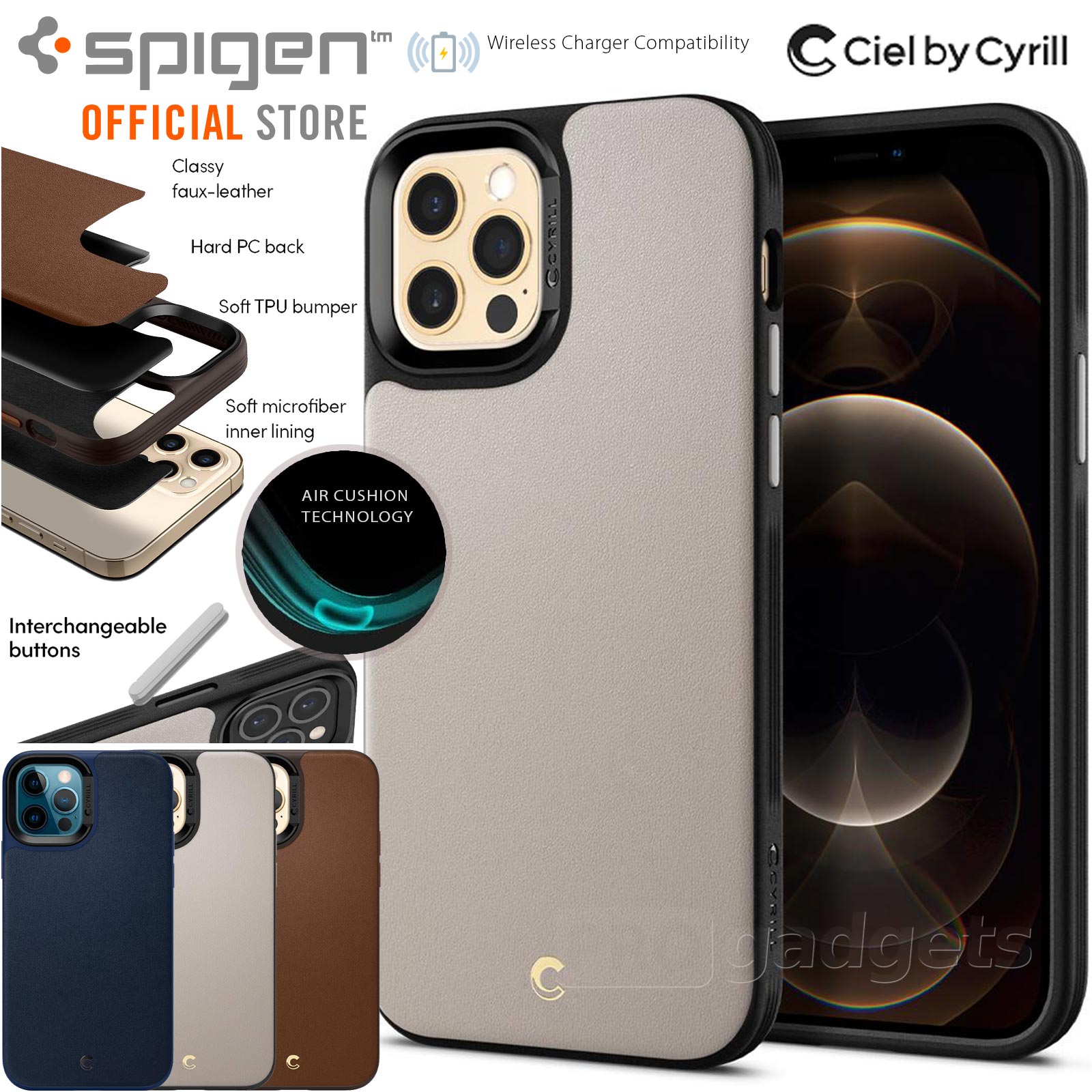 Genuine SPIGEN Ciel by CYRILL Leather Brick Air Cushion Cover for Apple