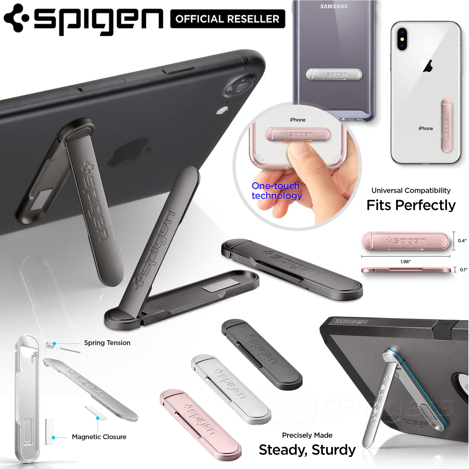 000EM206Genuine Spigen U100 Universal Metal Kickstand Phone Holder