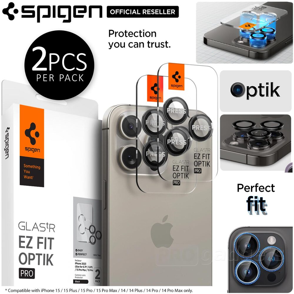 SPIGEN iPhone 15 / 15 Plus / 14 / 14 Plus Camera Lens Protector, Genuine EZ  Fit Optik Pro 2PCS for Apple - Black