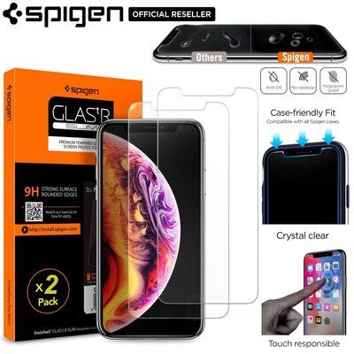 iPhone 11 Pro / XS Screen Protector, Genuine SPIGEN GLAS.tR Slim 9H Tempered Glass 2PCS