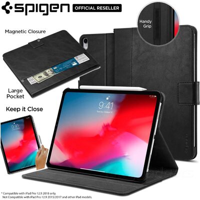 iPad Pro 12.9 2018 Case, Genuine SPIGEN Pocket Stand Folio Auto Wake Stand Cover