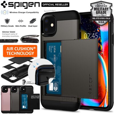 iPhone 11 Case, Genuine SPIGEN Slim Armor CS Card Slider Holder Cover for Apple