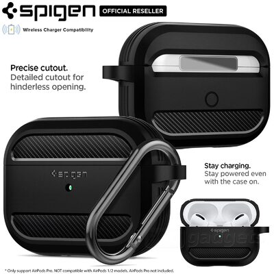 AirPods Pro Case, Genuine Spigen Rugged Armor Resilient Soft Cover for Apple