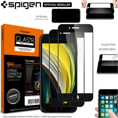 Genuine SPIGEN GLAS.tR Full Cover Glass for Apple iPhone 8 7 SE 2020 Screen Protector 2PCS