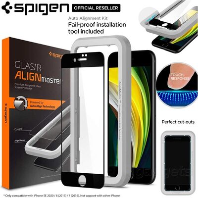 SPIGEN AlignMaster GLAS.tR Full Cover Screen Protector for iPhone SE 2022 / SE 2020 / 8 / 7