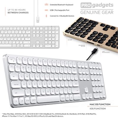 Genuine Satechi Aluminium Bluetooth Wireless USB-C Keyboard with Numeric Keypad for Apple iMac/Macbook/iPad/IOS