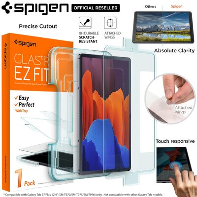 Genuine SPIGEN Glas.tR EZ Fit Tempered Glass for Samsung Galaxy Tab S7 Plus / Tab S7 Plus 5G 12.4 Screen Protector 1 Pc/Pack