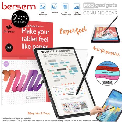 BERSEM Paperfeel Film Screen Protector 2PCS for Samsung Galaxy Tab S9 FE Plus/S9 Plus/S8 Plus/S7 FE/S7 Plus/S7 Plus 5G 12.4