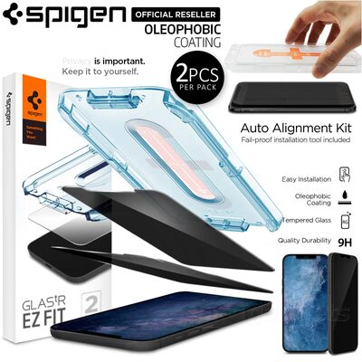 Genuine SPIGEN Glas.tR EZ Fit Privacy Tempered Glass for Apple iPhone 12 mini (5.4-inch) Glass Screen Protector 2 Pcs/Pack