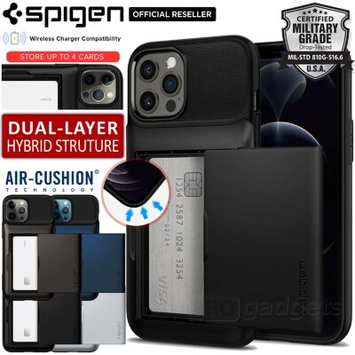 Genuine SPIGEN Slim Armor Wallet Card Slider Holder Cover for Apple iPhone 12 Pro Max (6.7-inch) Case