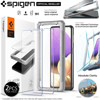SPIGEN AlignMaster GLAS.tR Slim 2 PCS Glass Screen Protector for Galaxy A32 5G/A12/A02