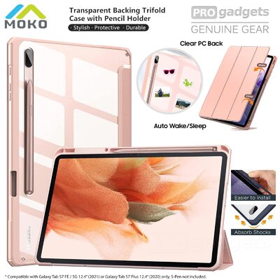 Moko Transparent Back Case with Built-in Pencil Holder for Galaxy Tab S7 FE/ Plus 12.4