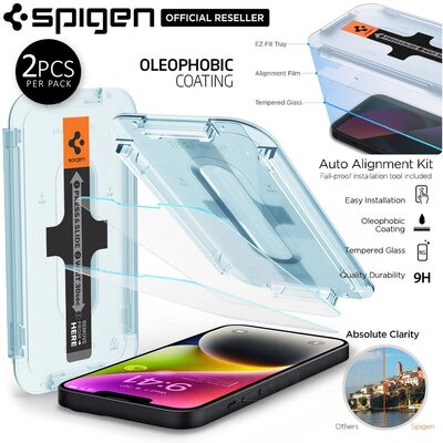 SPIGEN GLAS.tR EZ Fit 2PCS Glass Screen Protector for iPhone 14 / 13 / 13 Pro (6.1-inch)