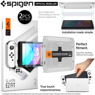For Nintendo Switch OLED Glass Screen Protector SPIGEN GLAS.tR EZ Fit 2PCS