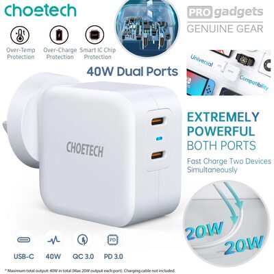 Choetech 2-Port USB Type C 40W Dual Wall Charger