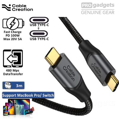 CableCreation Braided USB Type C C to USB C Cable 480Mbps 100W/5A 3M