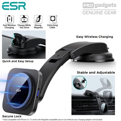 ESR MagSafe HaloLock Dashboard Wireless Car Charger Holder with Low-Profile Mounting Arm