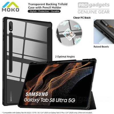 MOKO Transparent Back Case with Built-in Pencil Holder for Galaxy Tab S8 Ultra 14.6